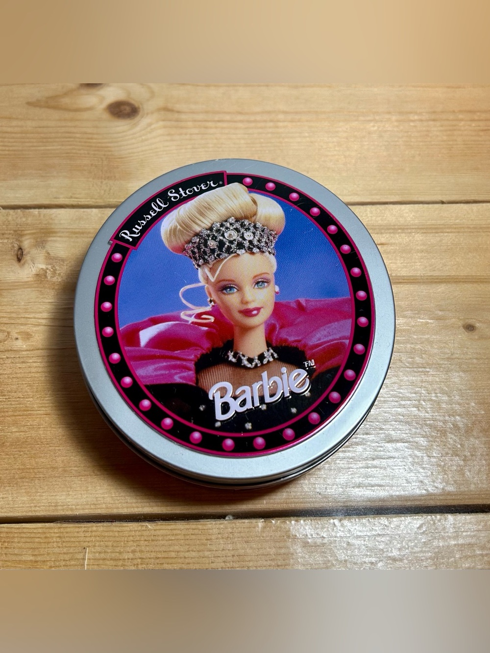 Vintage Russell Stover Barbie Tin Canister 1998 Happy Holidays Christmas